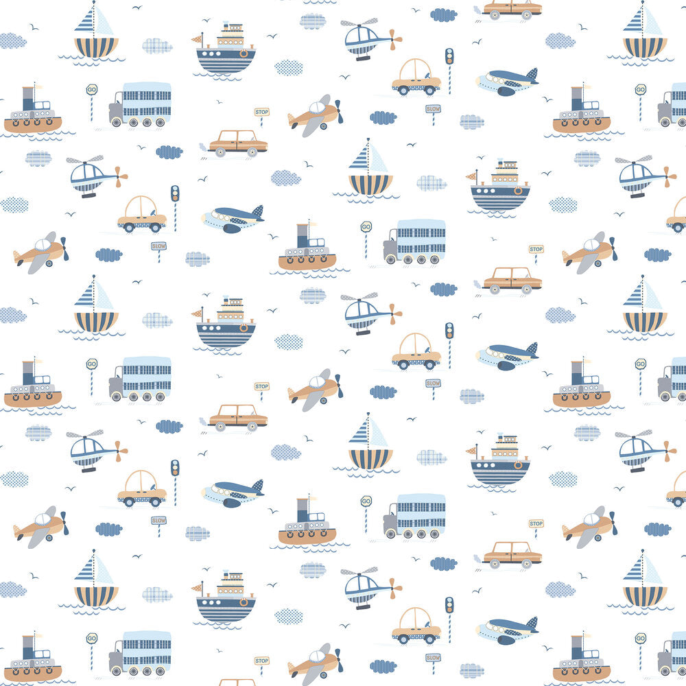 Transportation Nursery Wallpaper - White