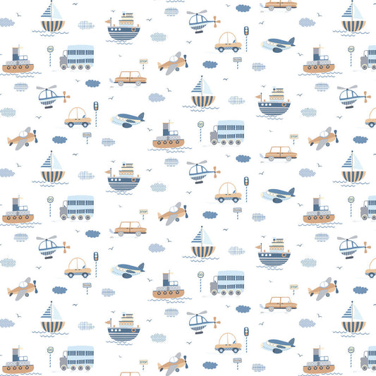 Transportation Nursery Wallpaper - White