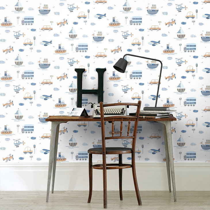 Transportation Nursery Room Wallpaper 7 - White