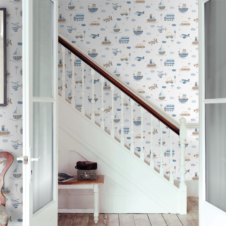 Transportation Nursery Room Wallpaper 8 - White