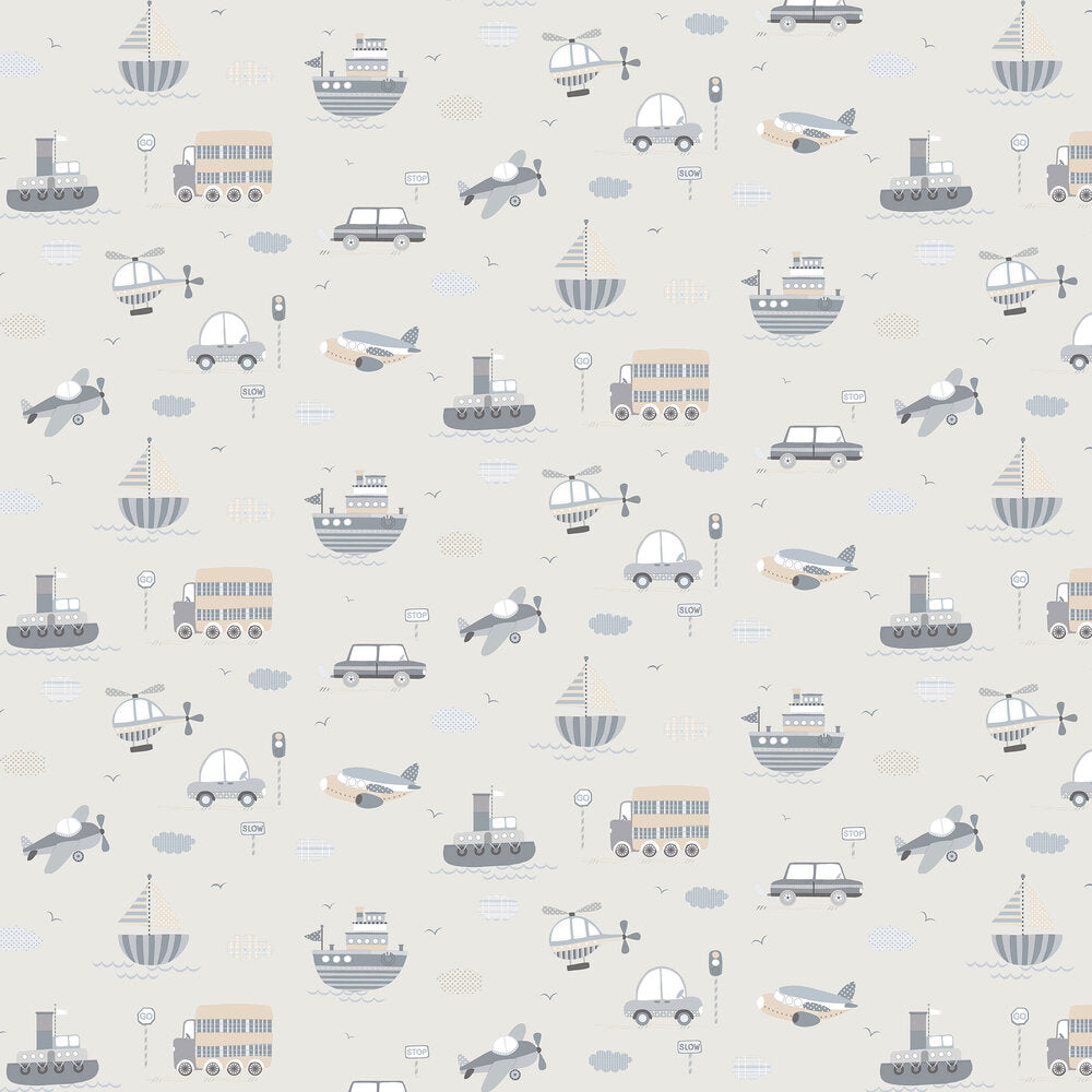 Transportation Nursery Wallpaper - Gray