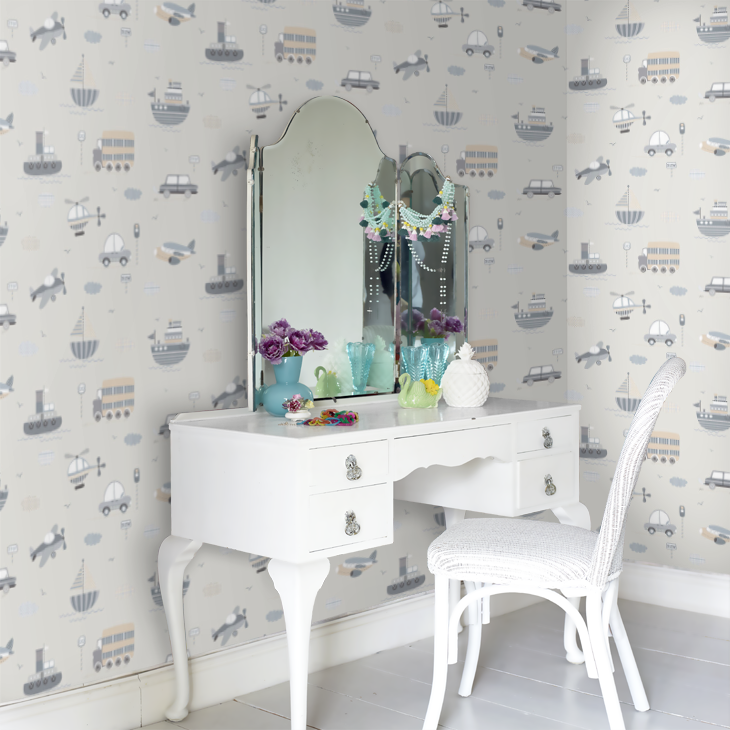 Transportation Nursery Room Wallpaper 2 - Gray