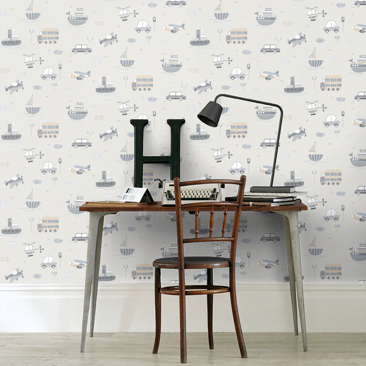 Transportation Nursery Room Wallpaper 6 - Gray