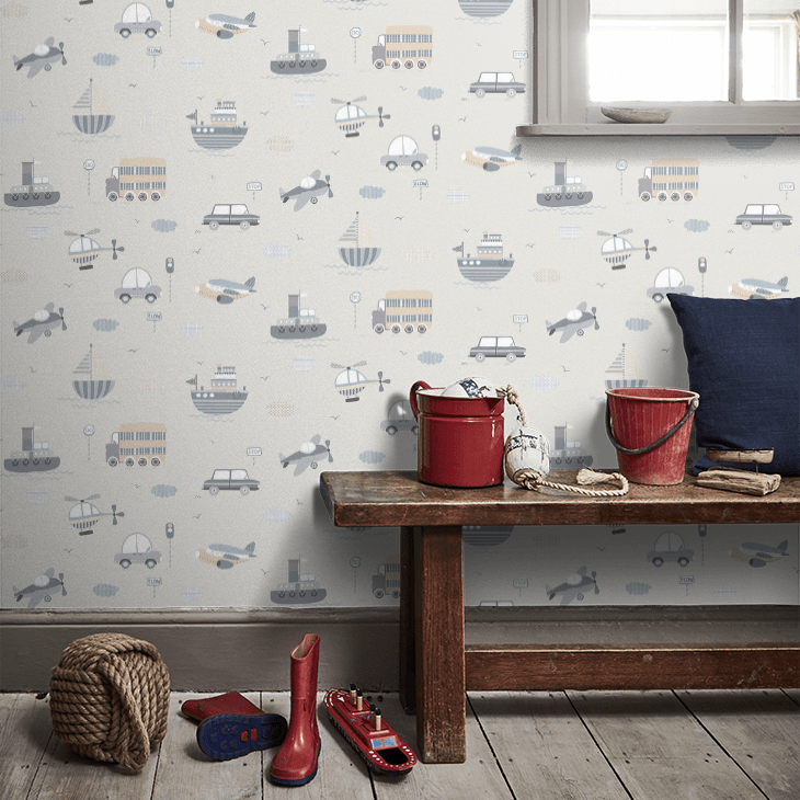 Transportation Nursery Room Wallpaper 8 - Gray