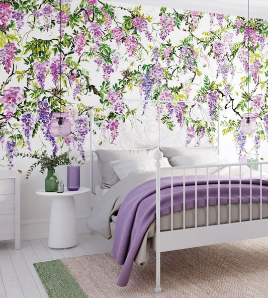 Trailing Wisteria Nursery Room Wallpaper - Purple