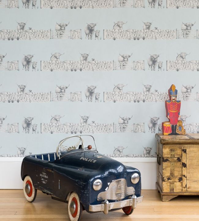 Highland Fling Nursery Room Wallpaper - Blue