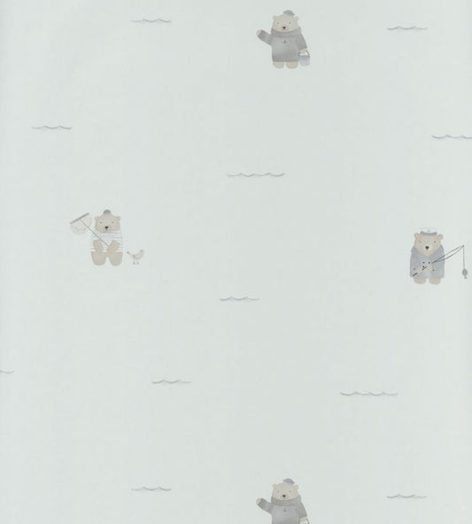 Ours Plage Nursery Wallpaper - Silver