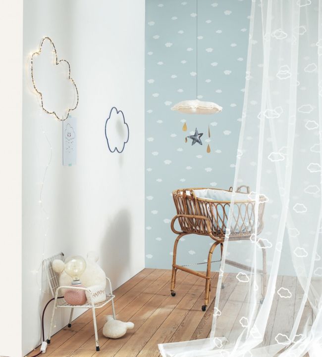 Nuages Nursery Room Wallpaper - Blue