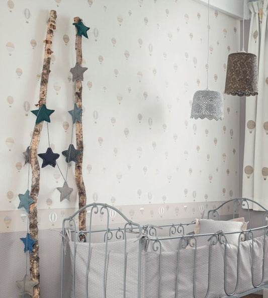 Montgolfiere Nursery Room Wallpaper - Silver