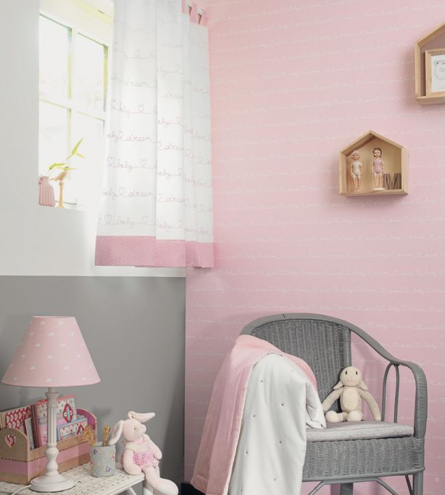 Ecriture Nursery Room Wallpaper - Pink