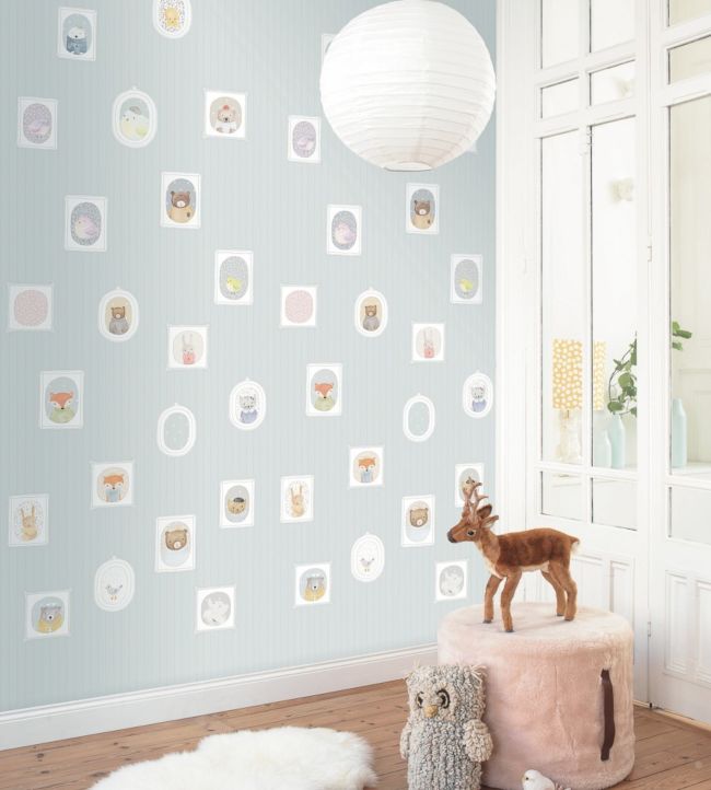 Pano Portraits Nursery Room Wallpaper - Blue