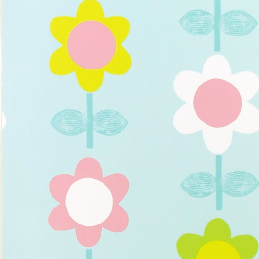 Floral Street - Aqua Nursery Wallpaper - Blue