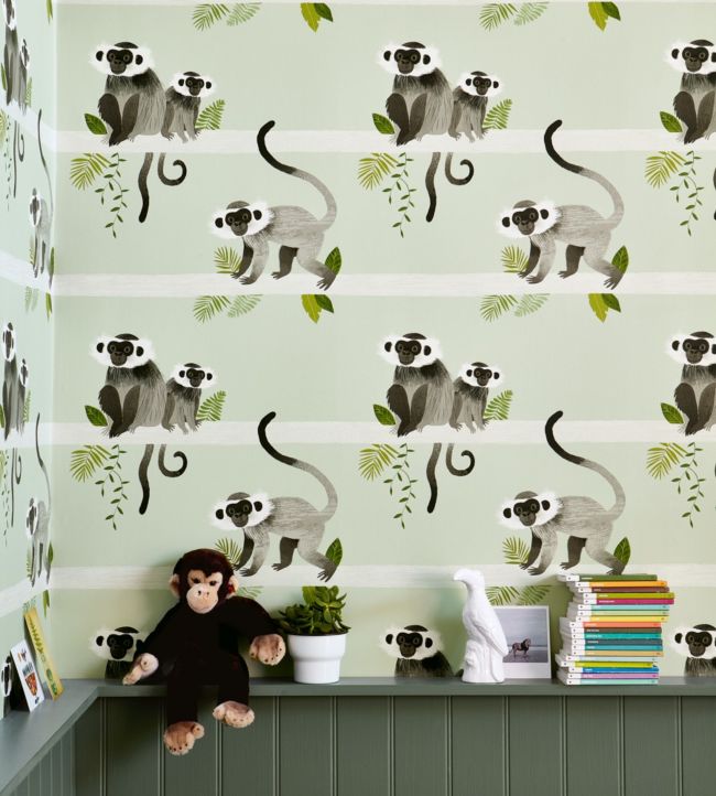 Monkey Bars Nursery Room Wallpaper - Green
