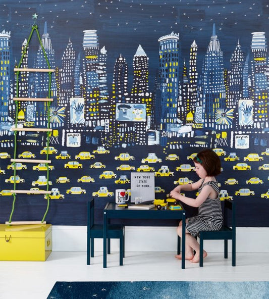 NYC Wall Nursery Mural Room Wallpaper - Blue
