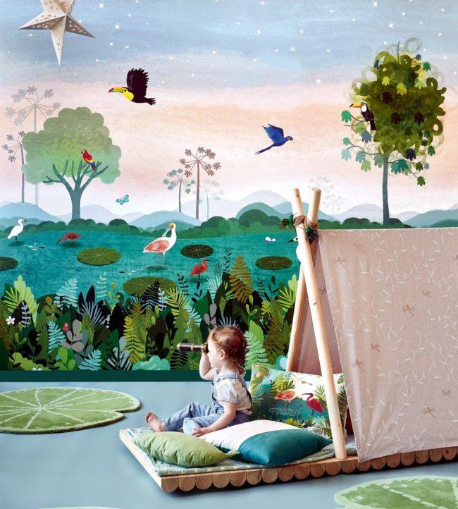 Dusky Amazon Nursery Mural Room Wallpaper - Green