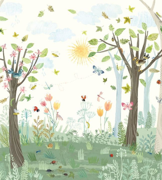 Busy Buzzy Nursery Mural Wallpaper - Green