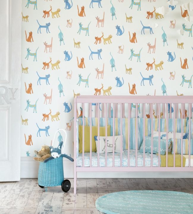 Pretty Kitty Nursery Room Wallpaper - Multicolor