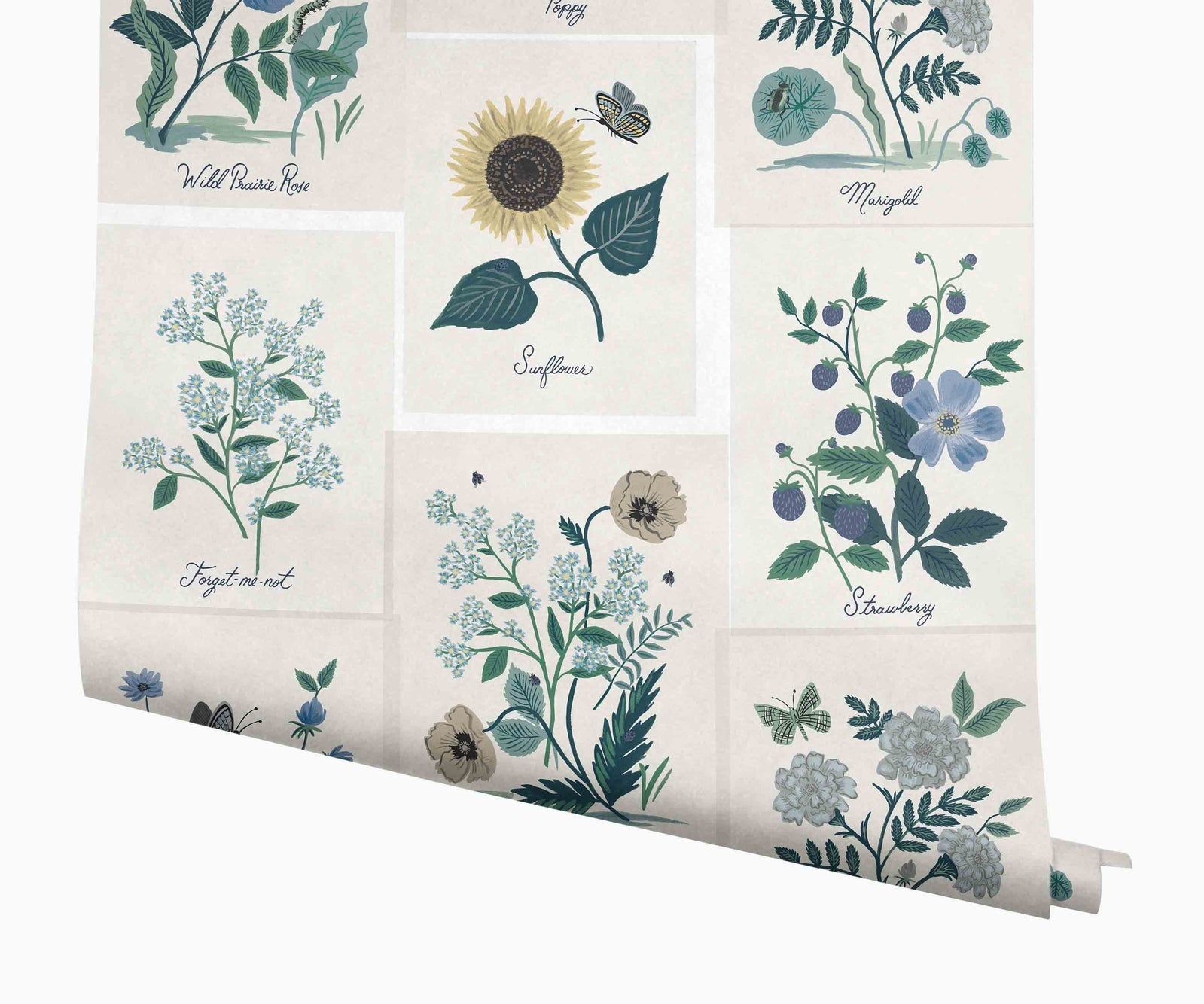 Botanical Prints Wallpaper - Blue - Rifle