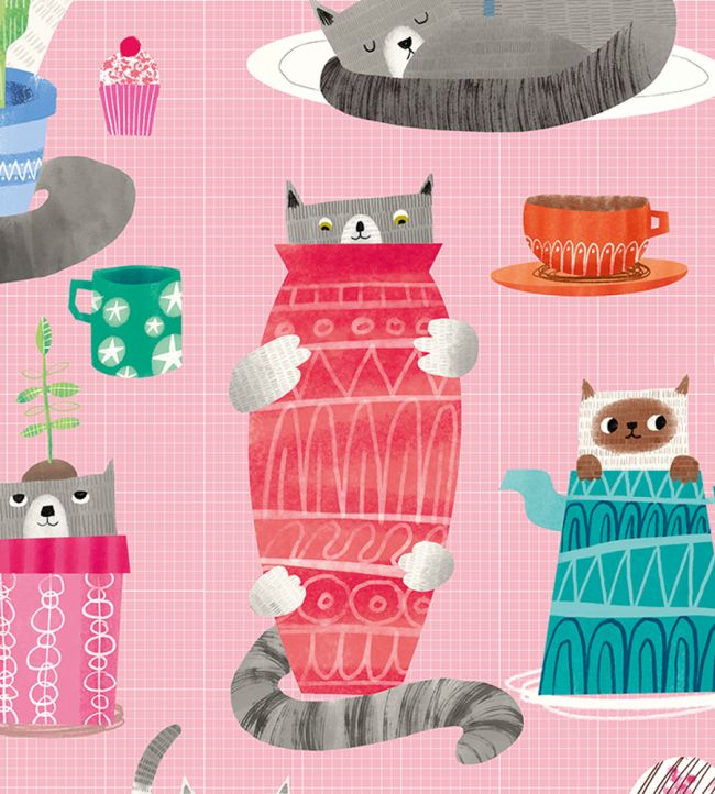 Kitten Kaboodle Nursery Wallpaper - Pink