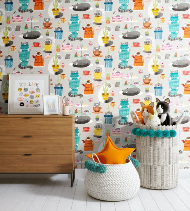 Kitten Kaboodle Nursery Room Wallpaper - Gray