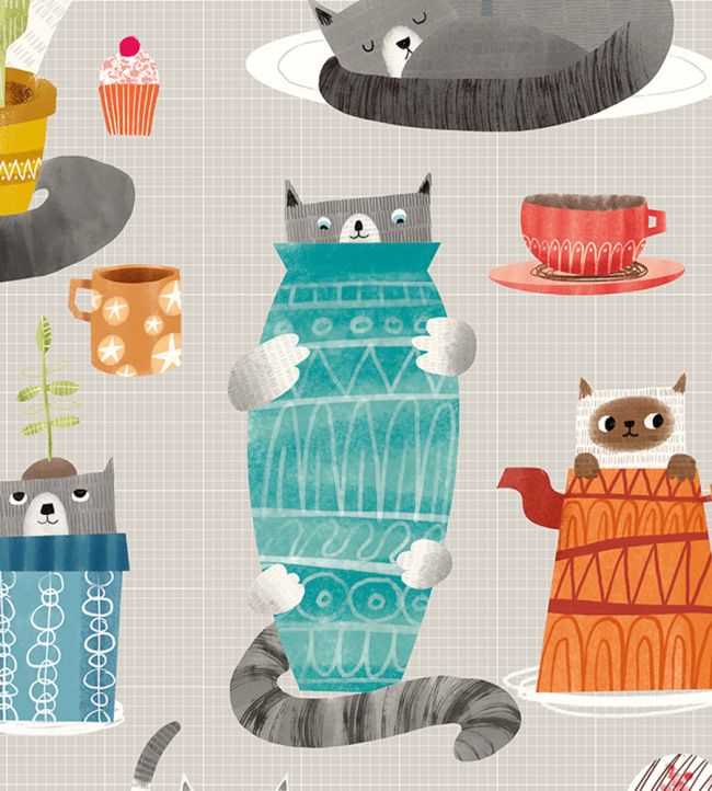 Kitten Kaboodle Nursery Wallpaper - Gray