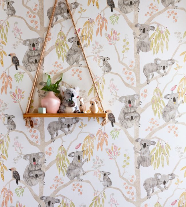 Kooka Koala Nursery Room Wallpaper - Gray