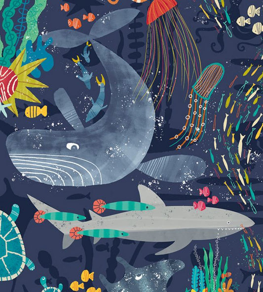 Beneath The Waves Nursery Wallpaper - Blue