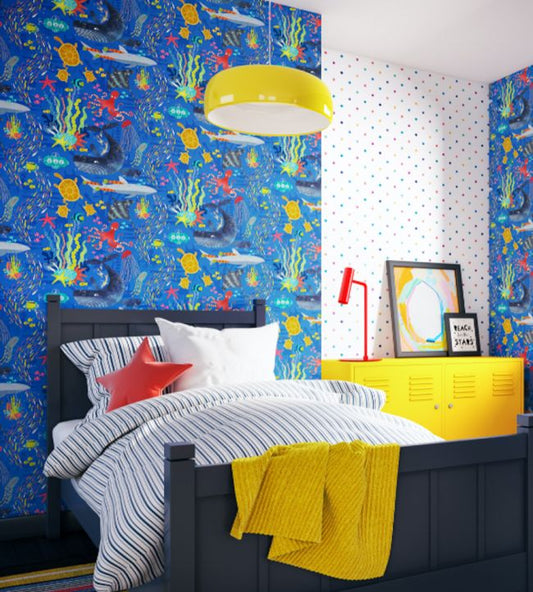 Beneath The Waves Nursery Room Wallpaper - Blue