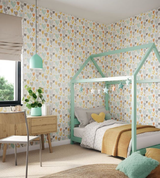 Pop Hearts Nursery Room Wallpaper - Gray
