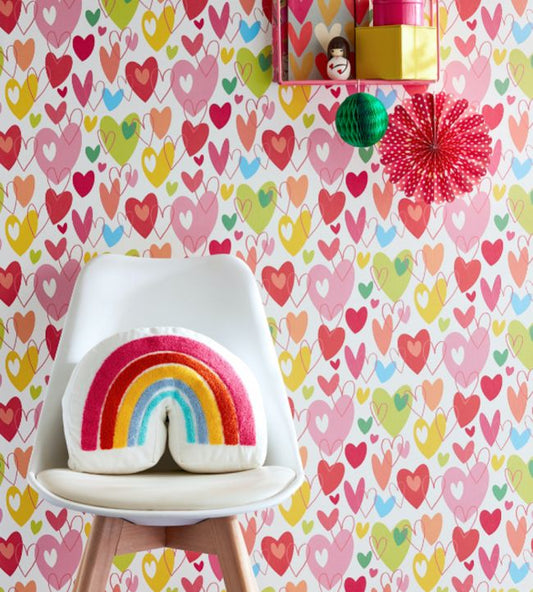 Pop Hearts Nursery Room Wallpaper - Pink