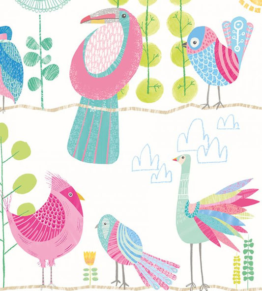 Feather Fandango Nursery Wallpaper - Blue