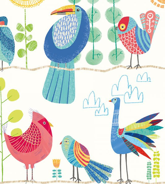 Feather Fandango Nursery Wallpaper - Blue