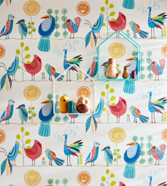 Feather Fandango Nursery Room Wallpaper - Blue