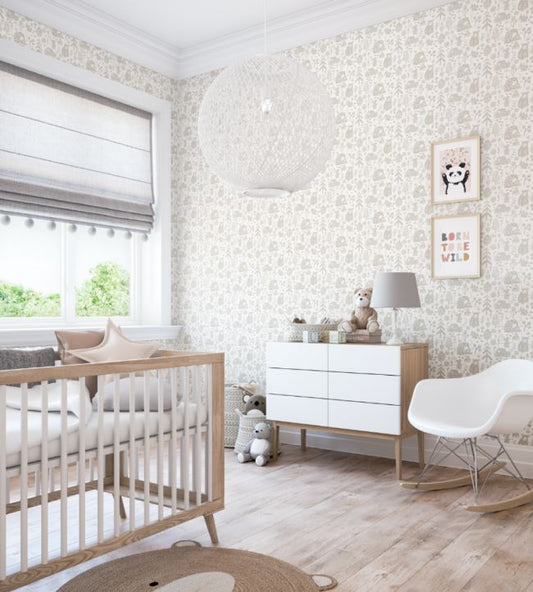 Honeywood Bears Nursery Room Wallpaper - Gray