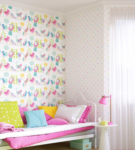 Doodle Spot Nursery Room Wallpaper - White