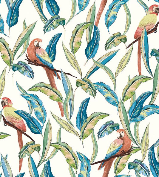 Tropical Parrot Nursery Wallpaper - Blue