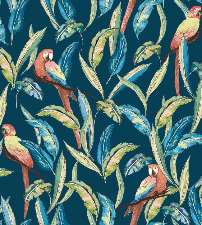 Tropical Parrot Nursery Wallpaper - Teal