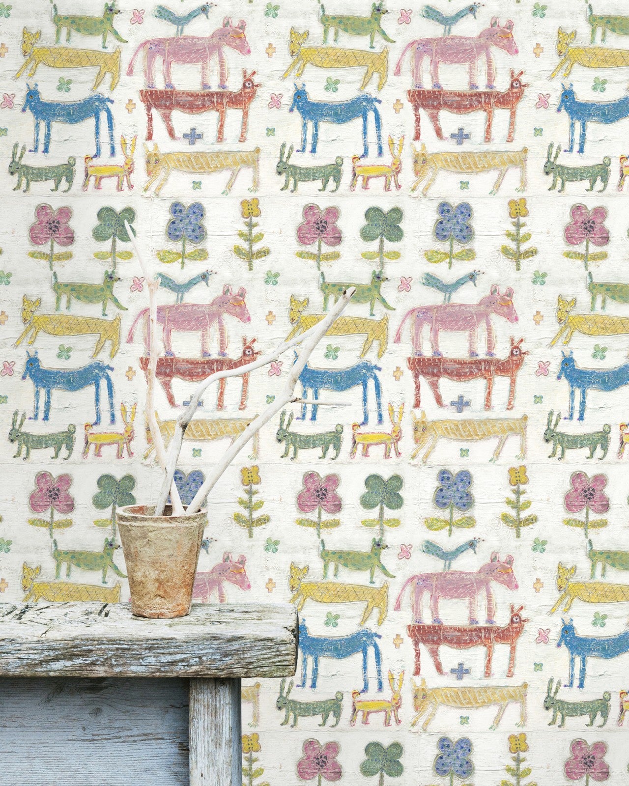 Stacked Animals Nursery Room Wallpaper - Multicolor