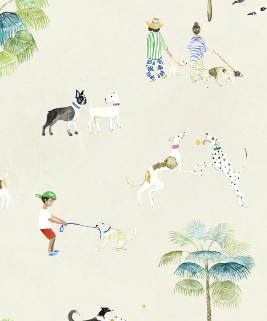 At The Dog Park Nursery Wallpaper - Multicolor